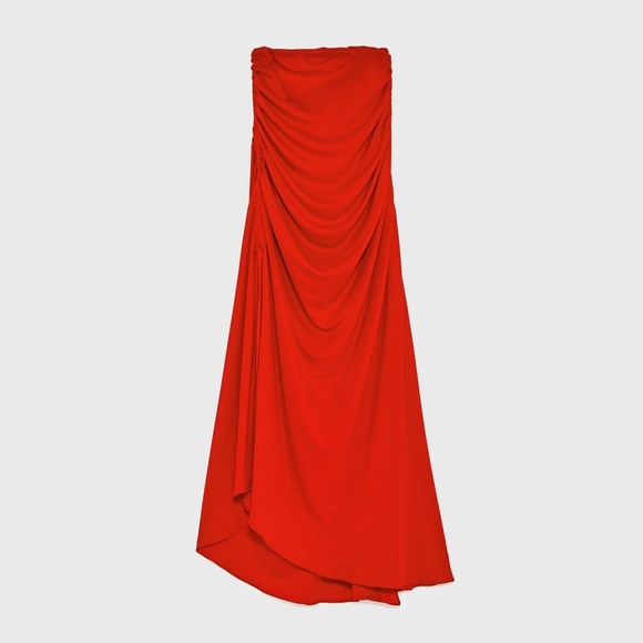 Zara long SKIRT WITH GATHERED SIDES-7729/637-red - Picture 1 of 8